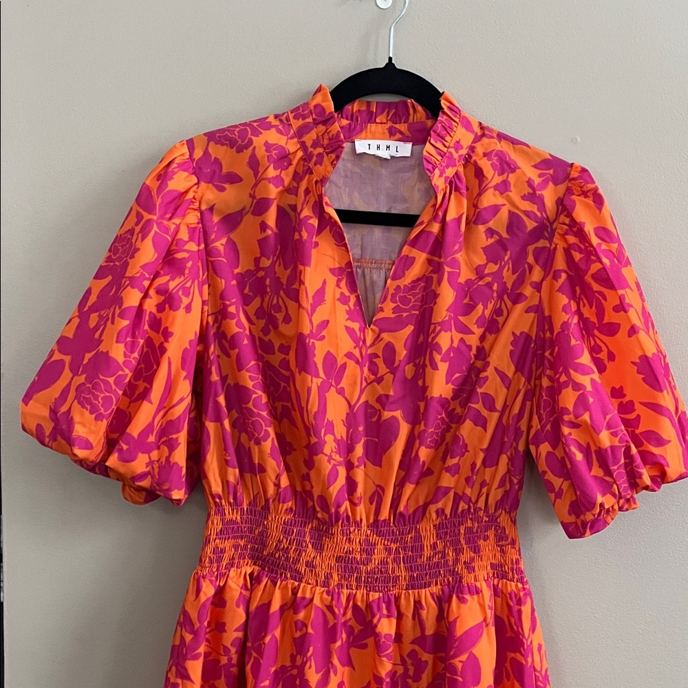 THML Living The Dream Orange & Pink Floral Mini Dress size medium - Picture 2 of 16